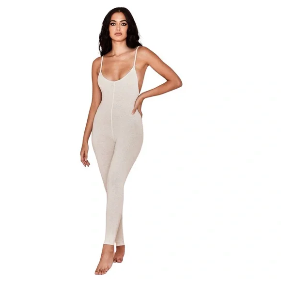 HOUSE OF CB Zahara Milk Marl Summer Lounge Beige Oatmeal Onesie Jumpsuit - Picture 3 of 11